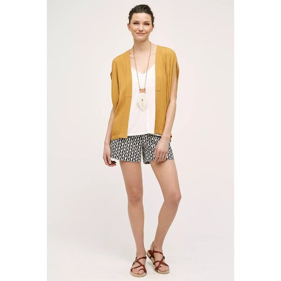 ANTHROPOLOGIE Elevenses Limn Open Front Crepe Cocoon Jacket Gold M/L - Picture 8 of 8